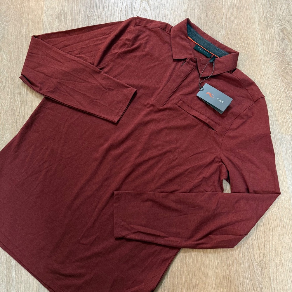 KJUS Inverness Polo Men XL 54 Red Cashmere Blend Performance Long Sleeve Shirt
